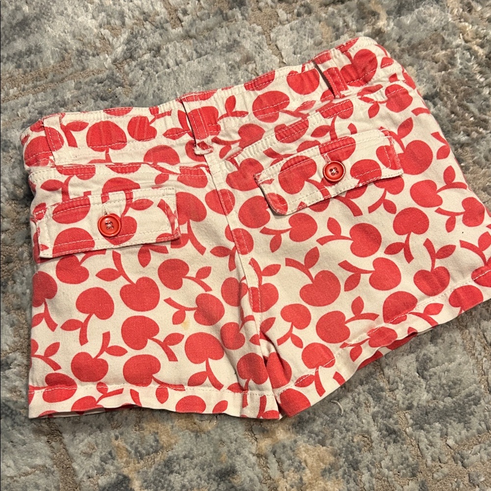 Mini Boden Cream Shorts with Red Apple Print - Picture 3 of 4